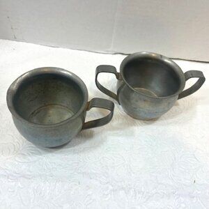 VTG Pewter Creamer and Sugar Bowl L.Bamberger & Co Mini 3"x2.25"